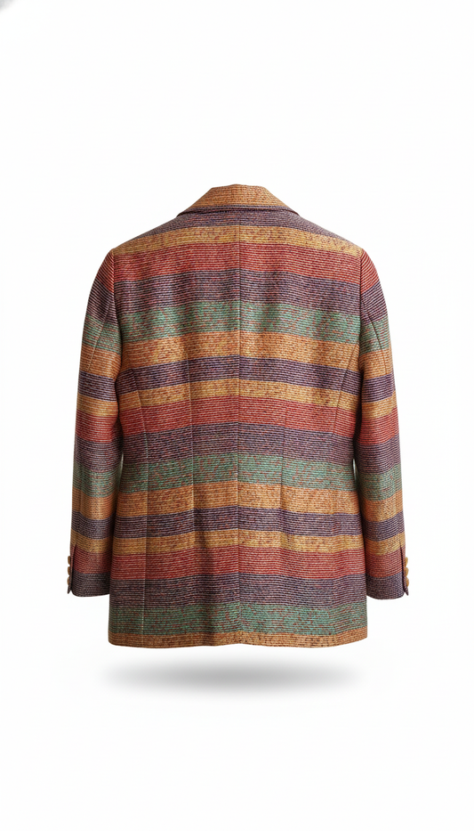 Blazer Long Vintage en Tweed Multicolore à Rayures Vibrantes - Style Rétro Chic
(Marque 106)