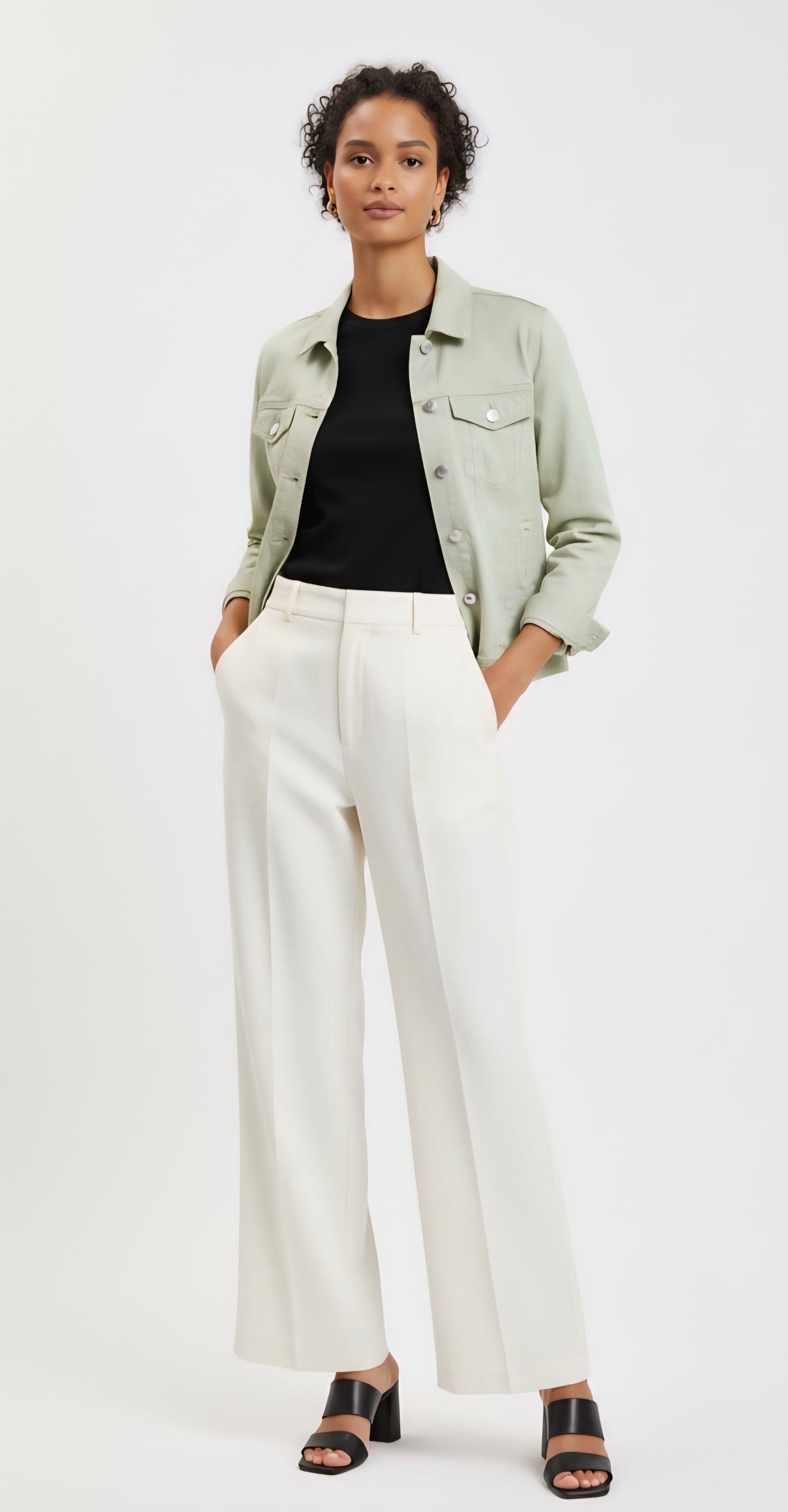 Veste en Jean Vert Amande