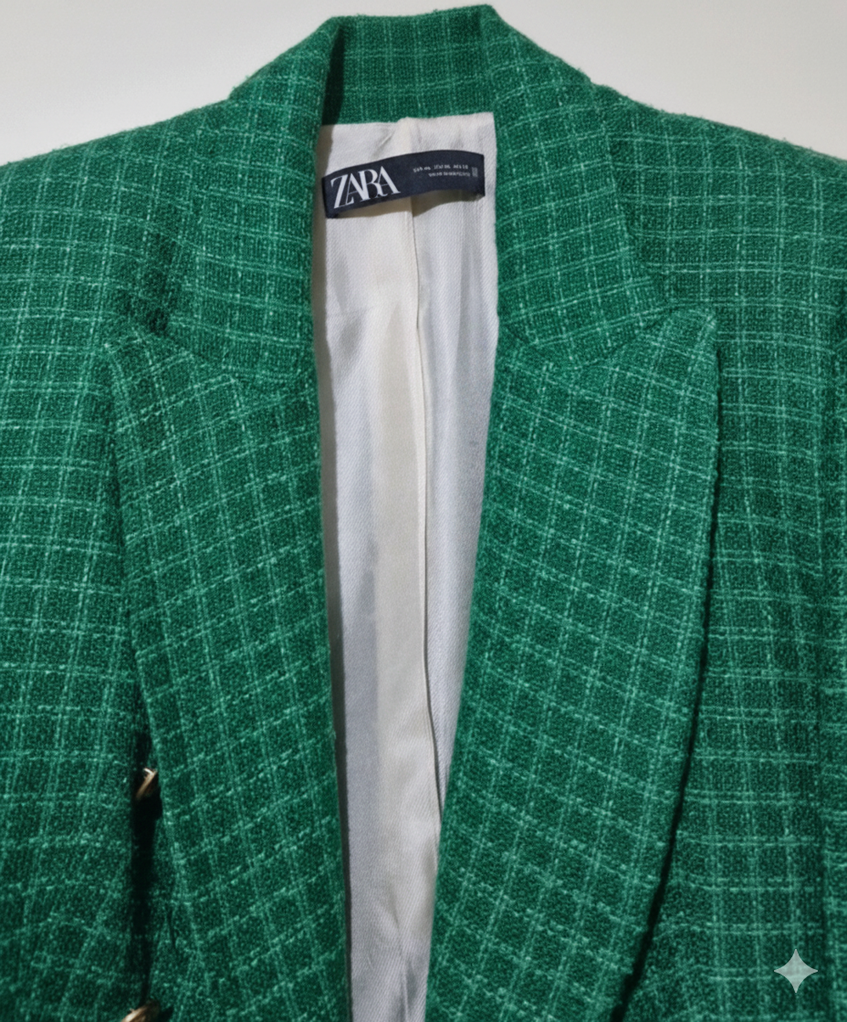 Veste Blazer Carreaux Vert Émeraude - Chic Rétro (Seconde main)