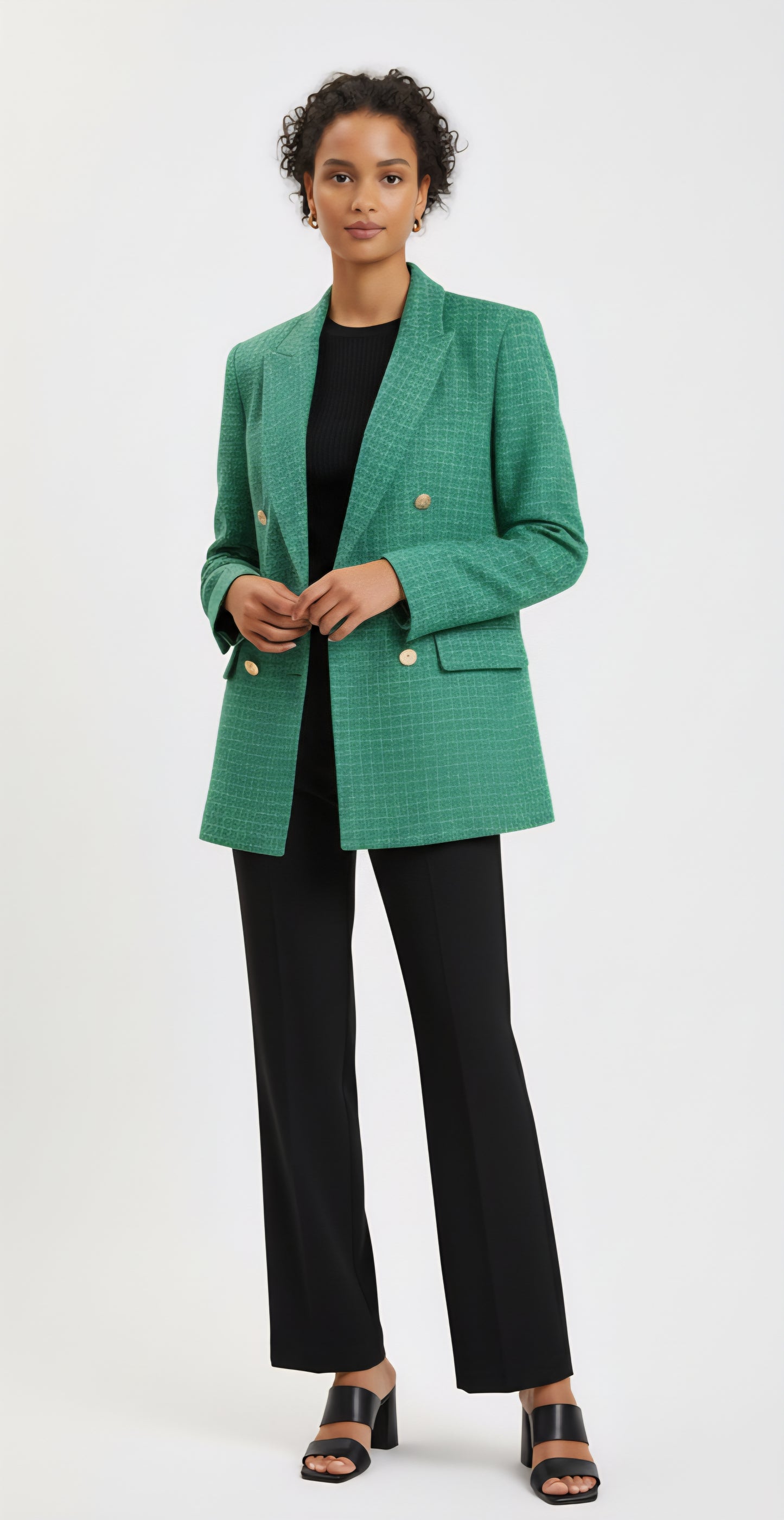 Veste Blazer Carreaux Vert Émeraude - Chic Rétro (Seconde main)