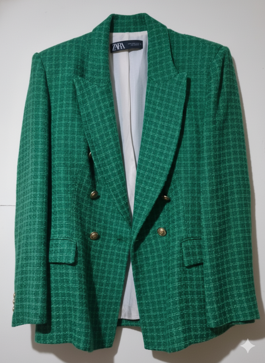 Veste Blazer Carreaux Vert Émeraude - Chic Rétro (Seconde main)